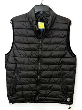 Prince & Fox Puffer Vest Mens Medium Black Full Zip Quilted Sleeveless Jacket